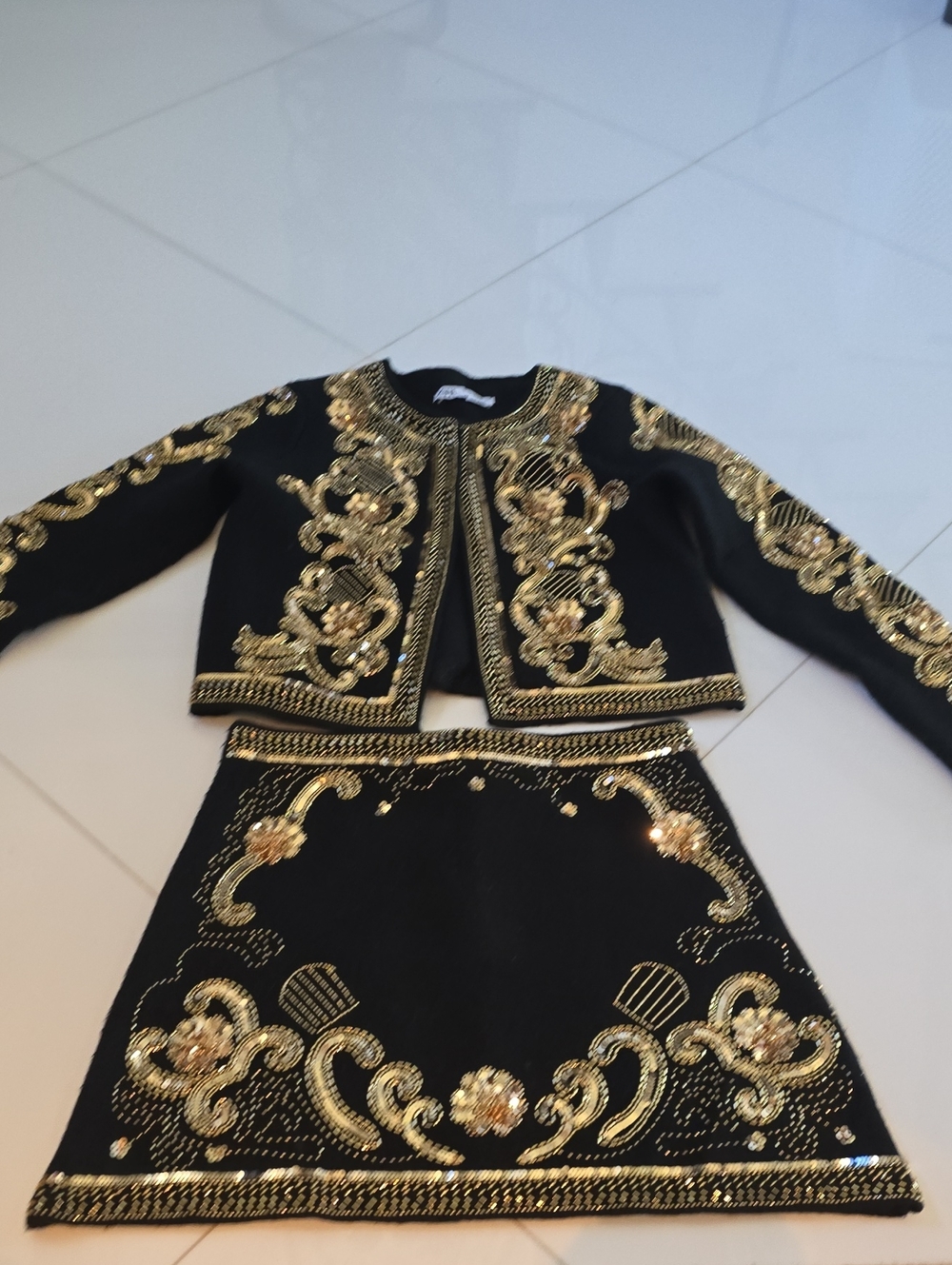 ZARA LIMITED EDITION Black Two-Piece Set with Gold Embellishment